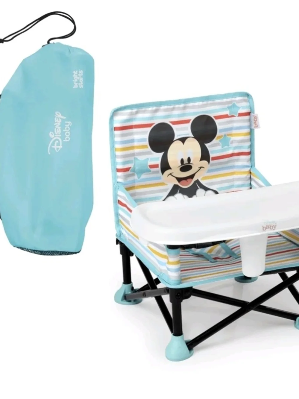 Disney Mickey Mouse Foldable Kids Booster Seat in Aqua Stripe
